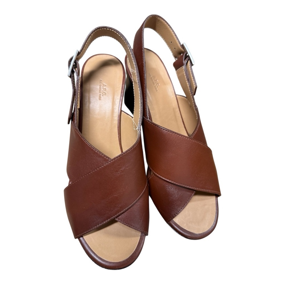 A.P.C. Brown Leather Mules - size 38
